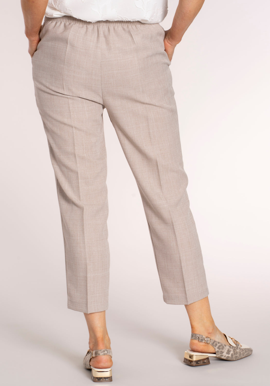 Tea Lane Elastic Waistband Linen Look Trouser - Grey 2 Shaws Department Stores