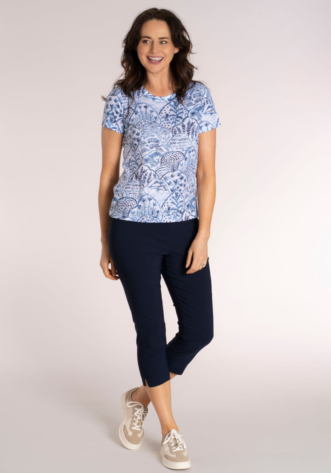 Tea Lane Tile Print T-Shirt - Blue 5 Shaws Department Stores