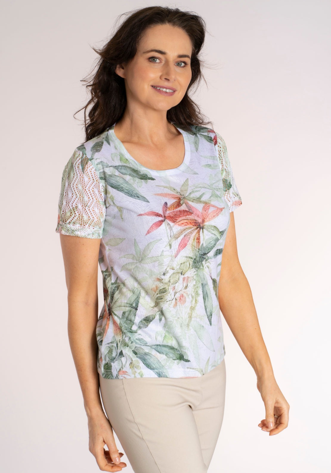 Tea Lane Lace Floral T‑Shirt - Green 1 Shaws Department Stores