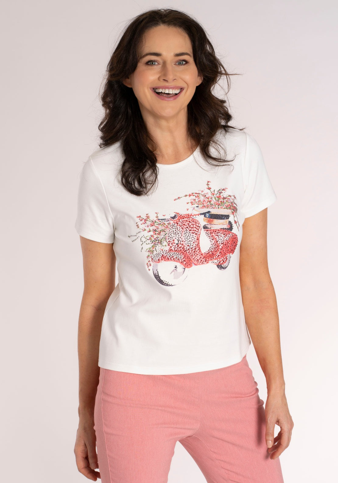 Tea Lane Placement Scooter T‑Shirt - White 1 Shaws Department Stores