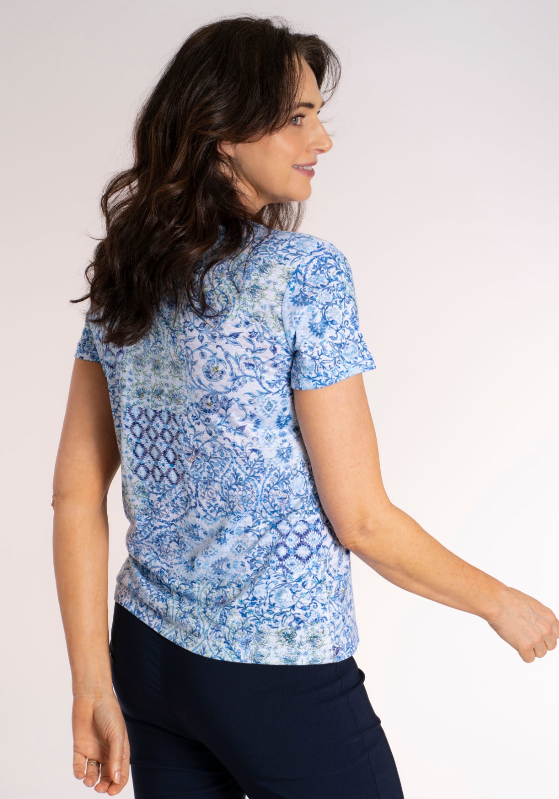 Tea Lane Multi Tile Print T‑Shirt - Blue 2 Shaws Department Stores