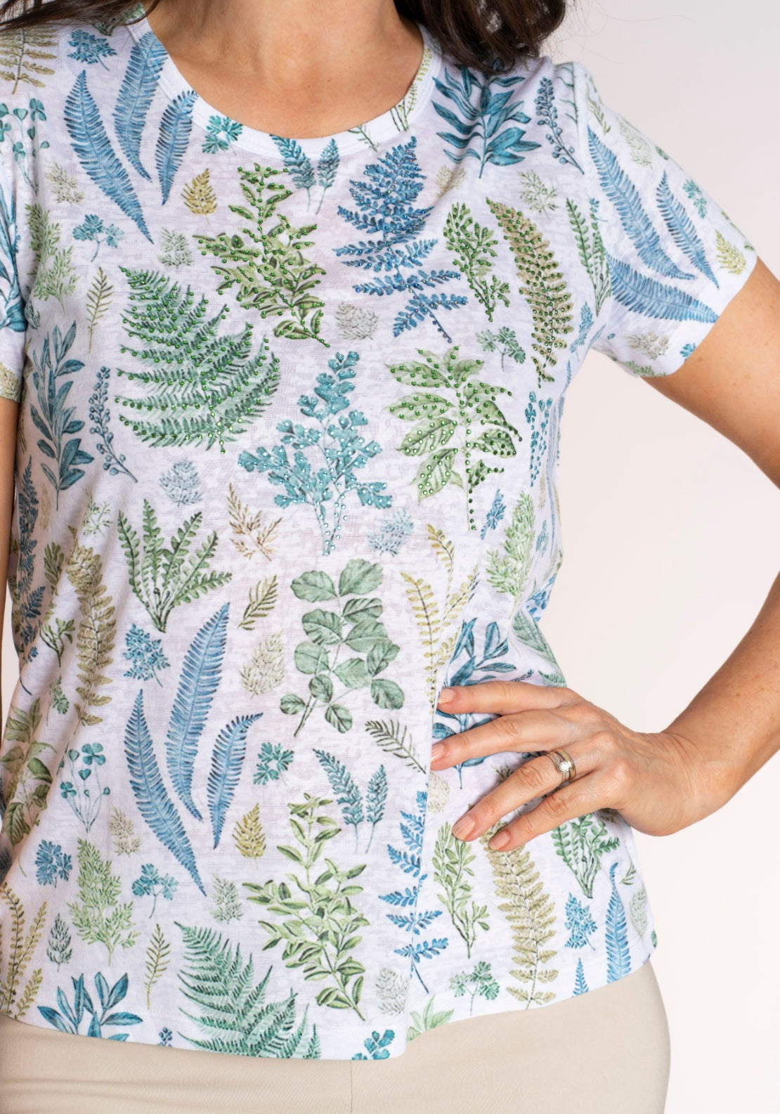 Tea Lane Leaf Crew T‑Shirt - Blue / Green 4 Shaws Department Stores