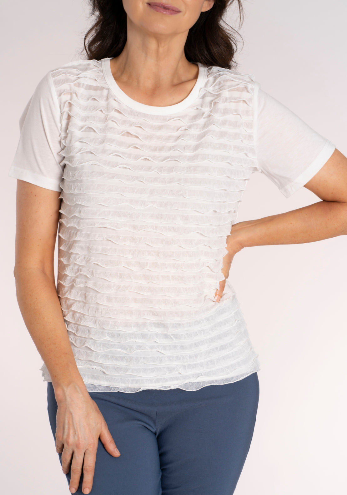 Tea Lane Solid Ruffle T‑Shirt - White 5 Shaws Department Stores