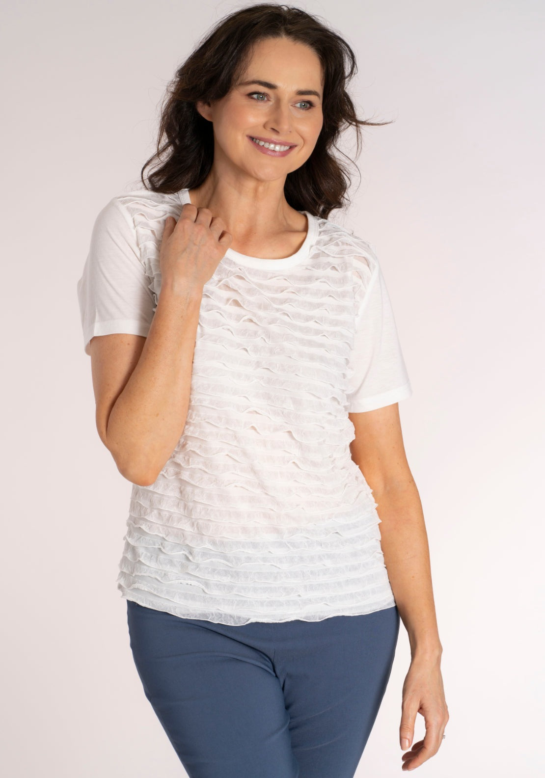 Tea Lane Solid Ruffle T‑Shirt - White 6 Shaws Department Stores