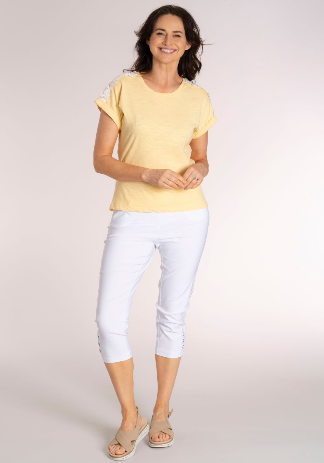 Tea Lane Embellished Shoulder Cotton T‑Shirt - Pear Sorbet 5 Shaws Department Stores
