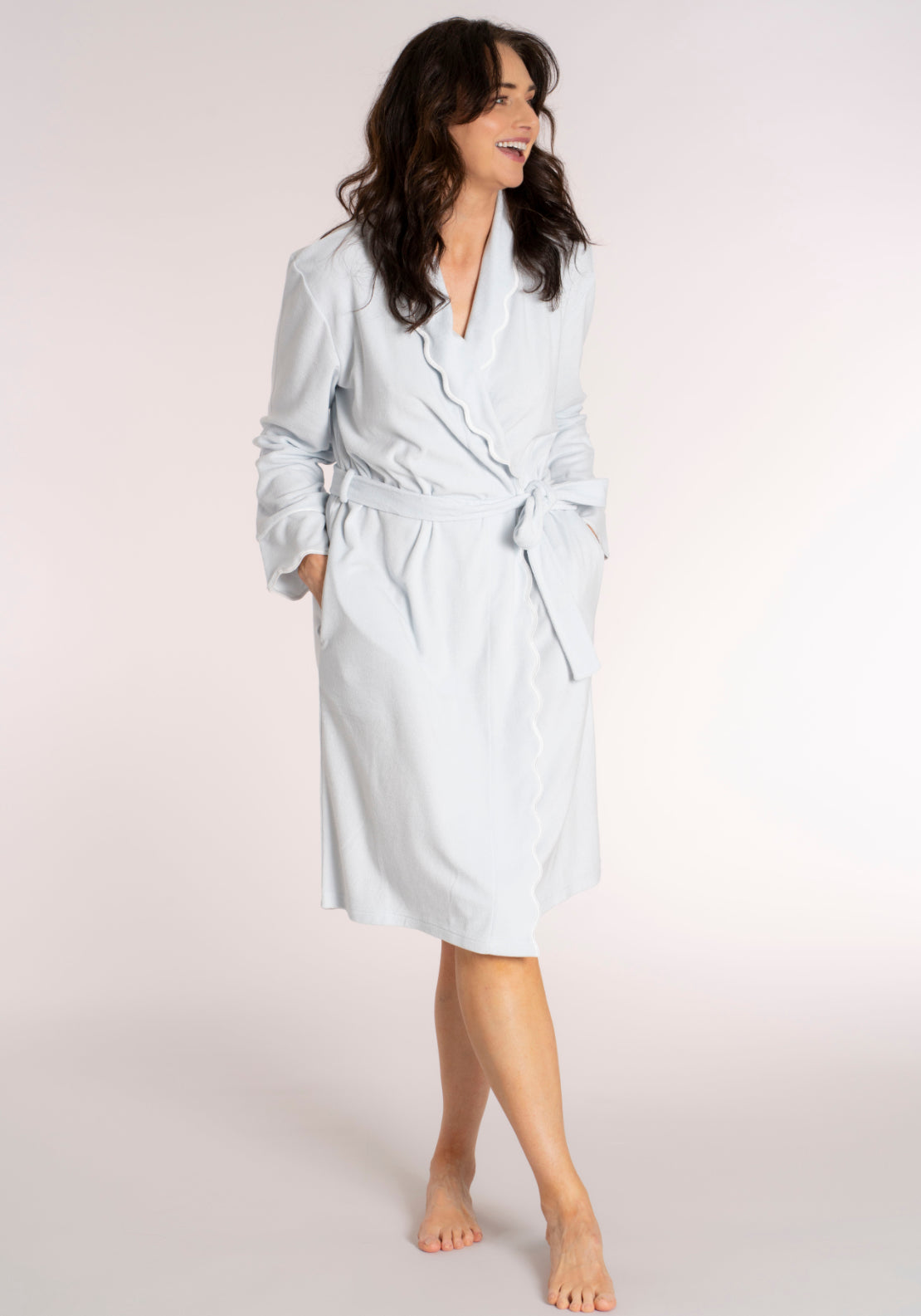 The Sleep Collection Scalloped Edge Robe - Blue 1 Shaws Department Stores