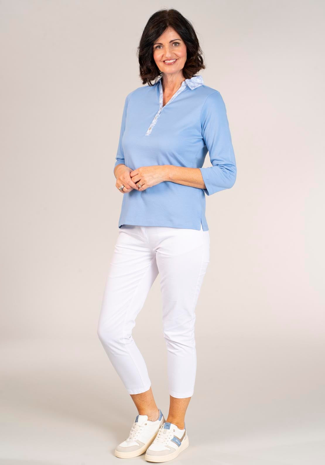 Tea Lane Long Sleeve Top Collar - Blue 5 Shaws Department Stores