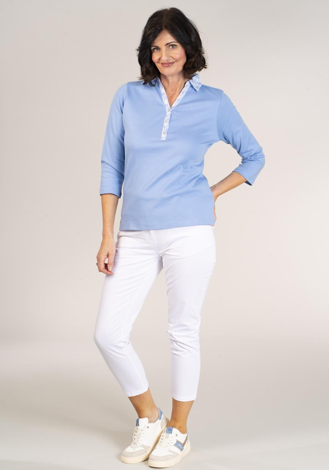 Tea Lane Long Sleeve Top Collar - Blue 4 Shaws Department Stores