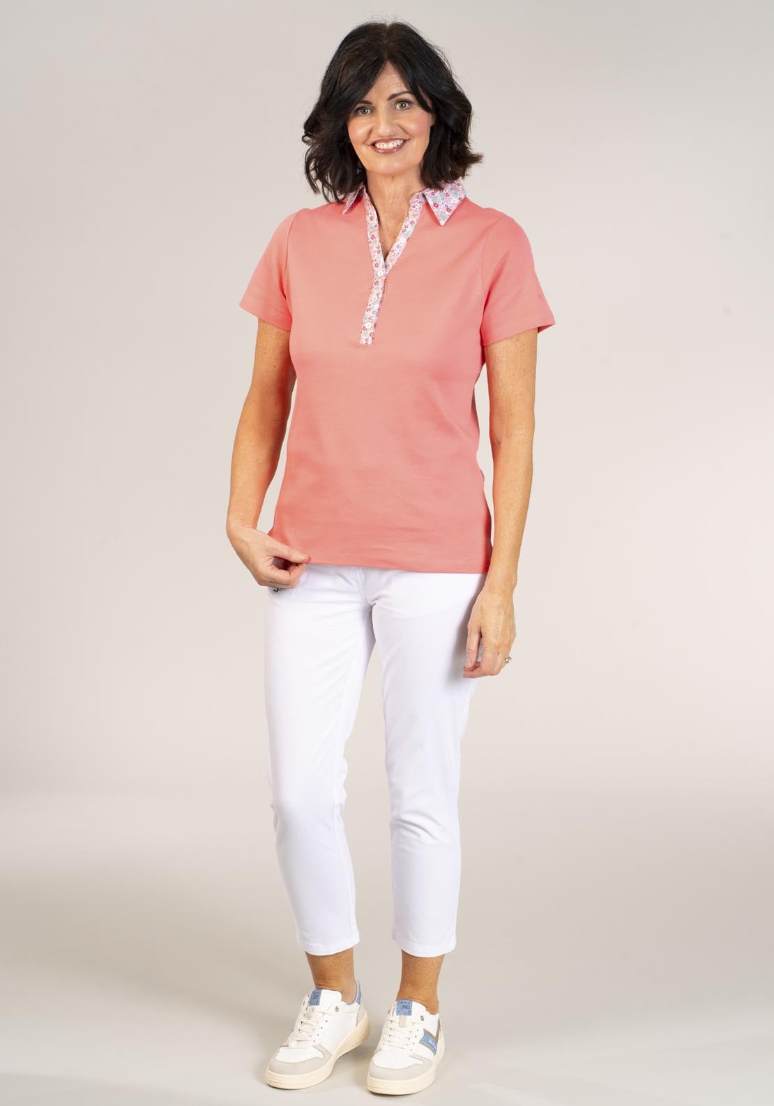 Tea Lane Short Sleeve Jersey Collar - Coral 5 Shaws Department Stores