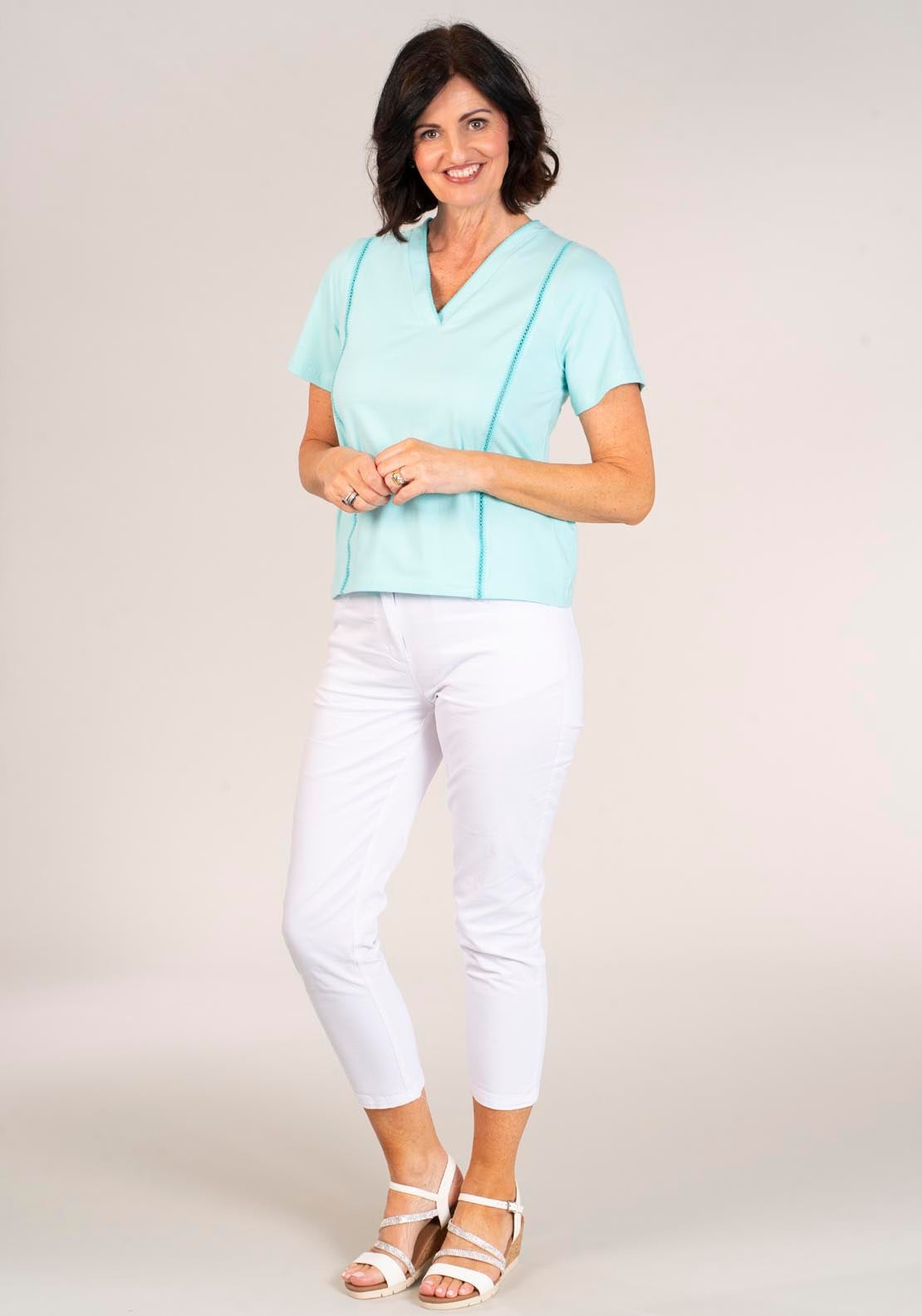 Tea Lane Short Sleeve v-neck T-Shirt - Blue 4 Shaws Department Stores