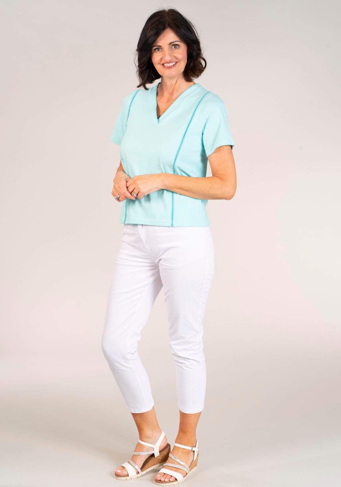Tea Lane Short Sleeve v-neck T-Shirt - Blue 3 Shaws Department Stores