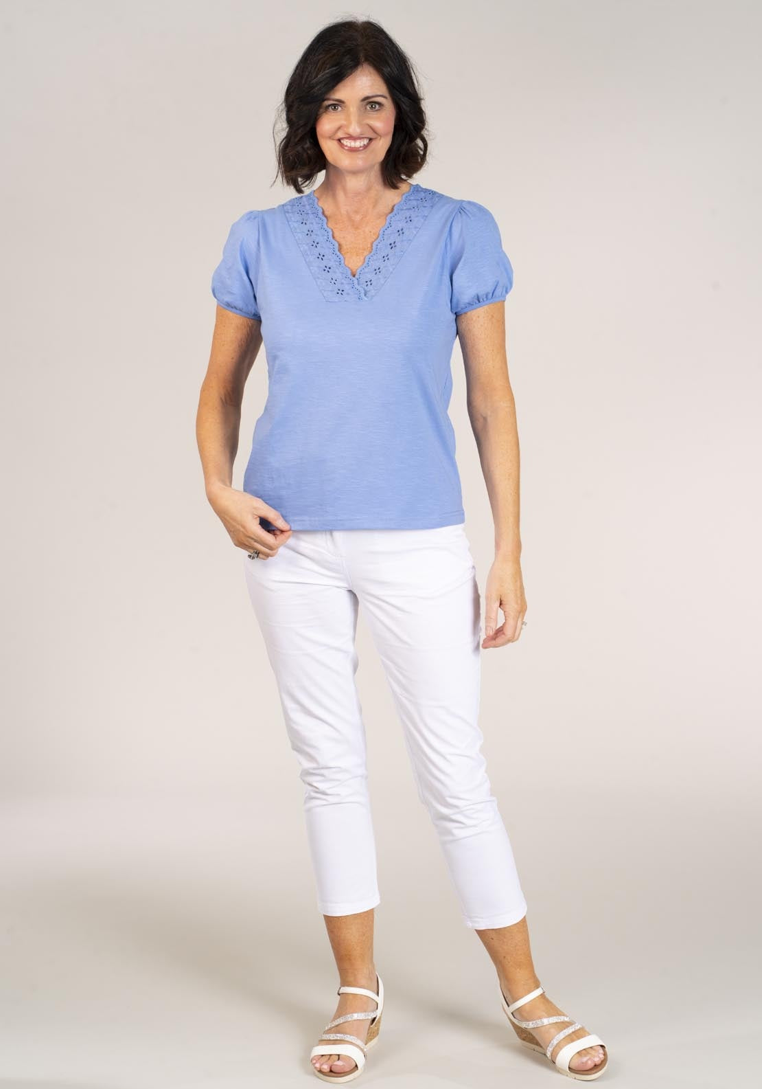 Tea Lane Short Sleeve v-neck T-Shirt - Lace Trim 5 Shaws Department Stores