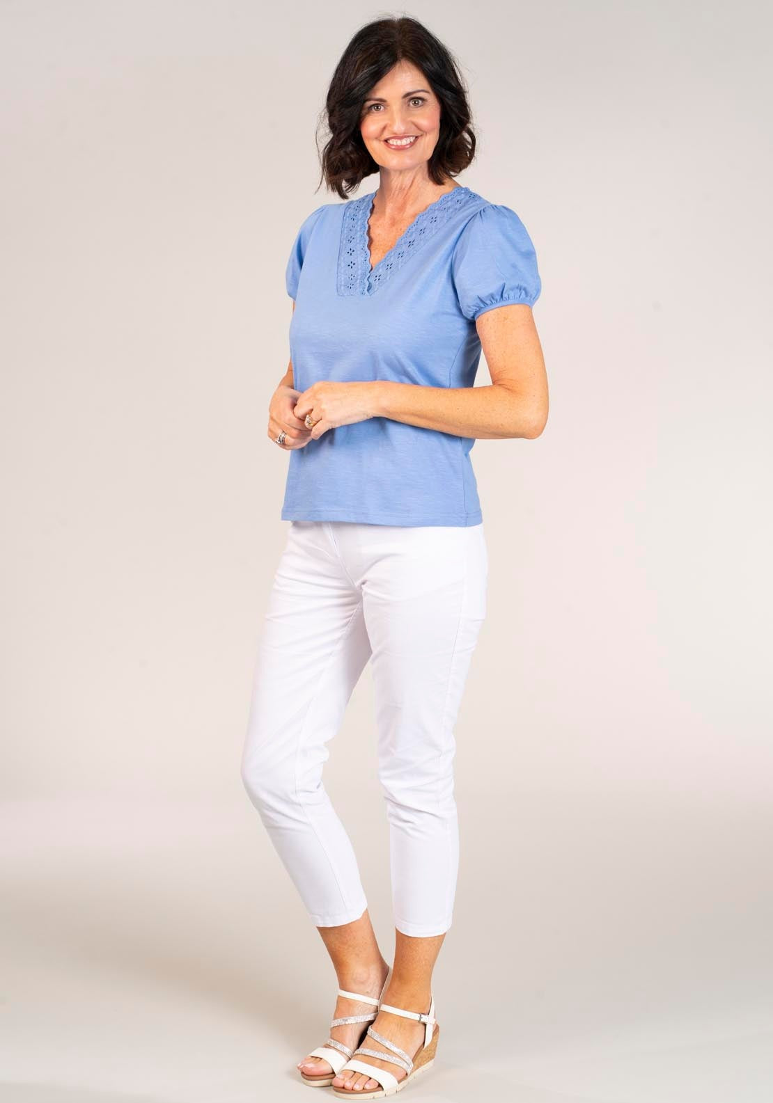 Tea Lane Short Sleeve v-neck T-Shirt - Lace Trim 4 Shaws Department Stores