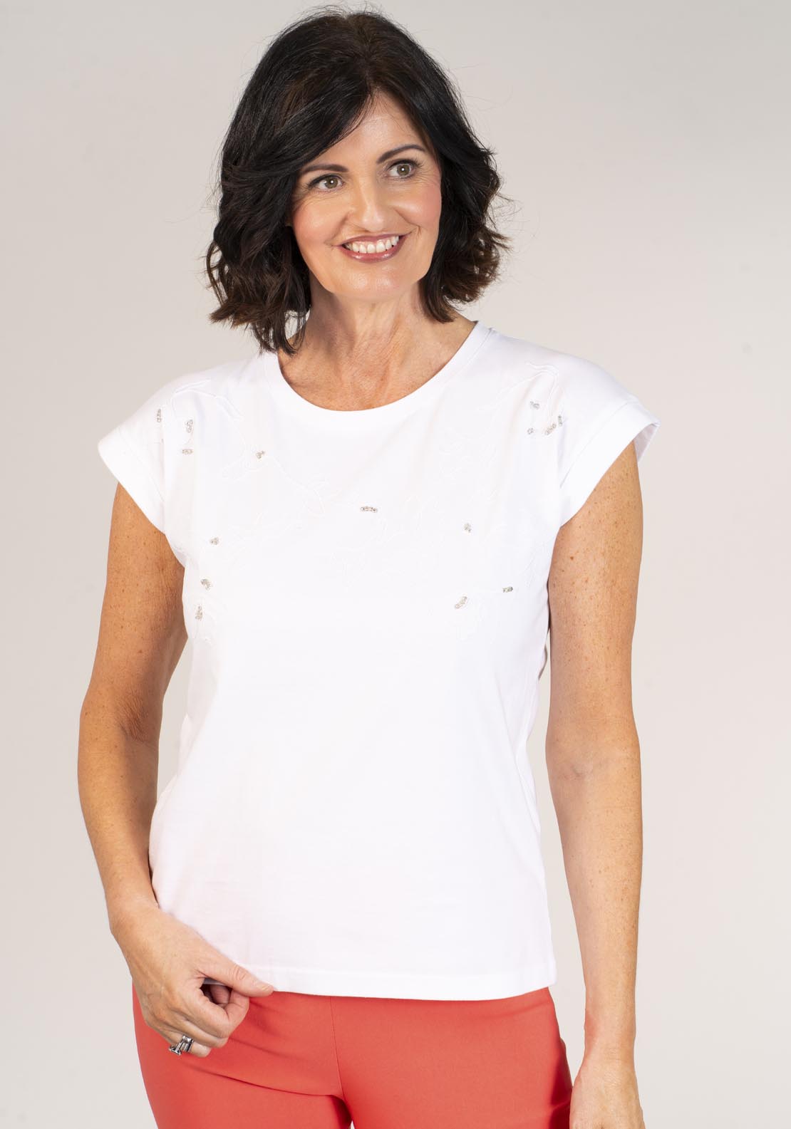Tea Lane Short Sleeve T-Shirt - White 4 Shaws Department Stores