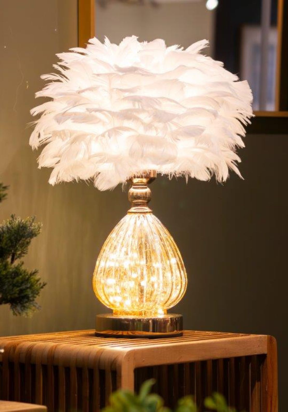 The Home Collection Raya Led Base Feather Lamp - White 5 Shaws Department Stores