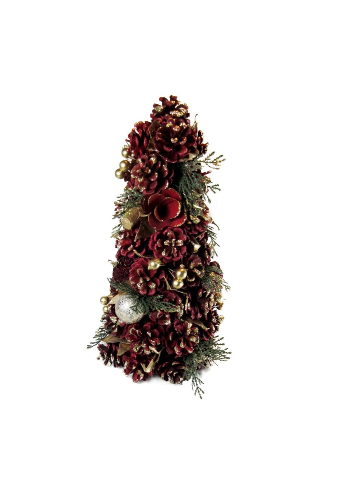 Centrepiece Tree With Cones &amp; Baubles - Red-gold
