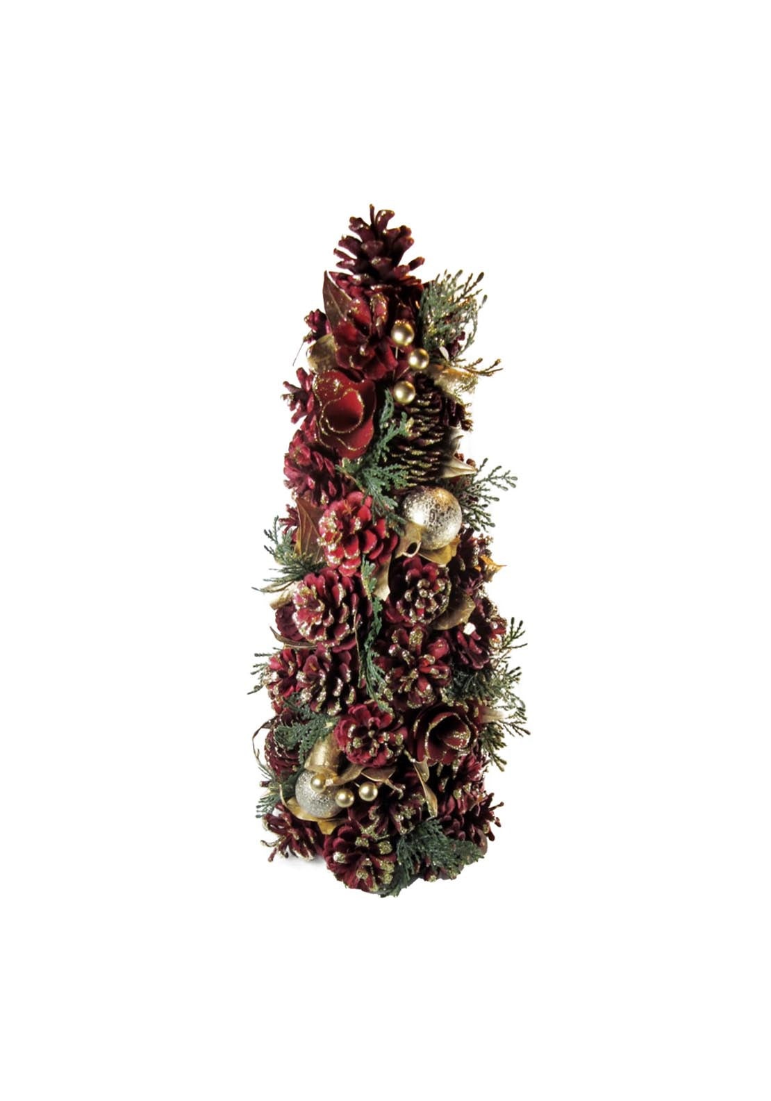Centrepiece Tree With Cones &amp; Baubles - Red-gold