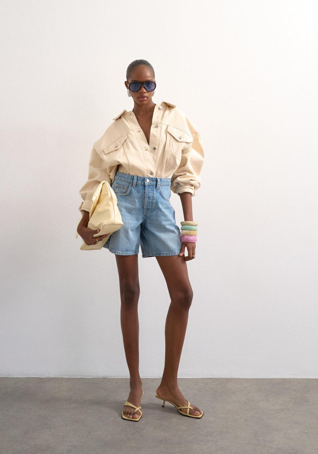 Topshop Vigga High Rise Denim Shorts - Cream 1 Shaws Department Stores