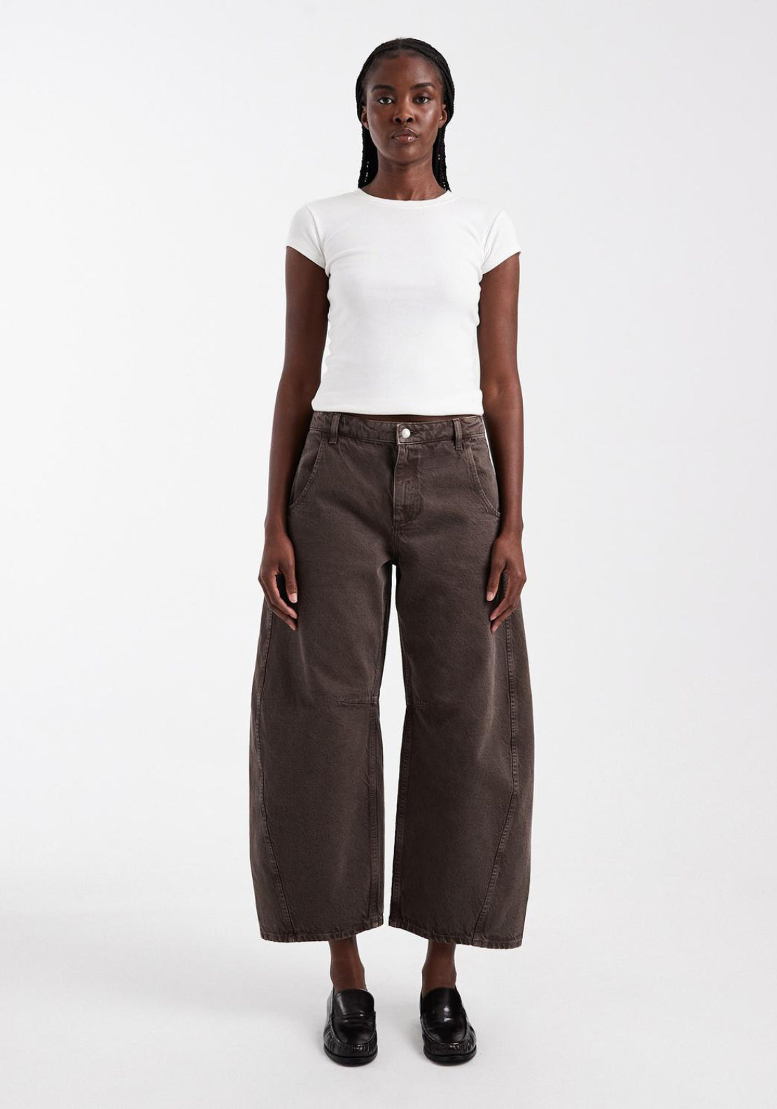 Topshop Vea Barrel High Rise Jeans - Otter 1 Shaws Department Stores