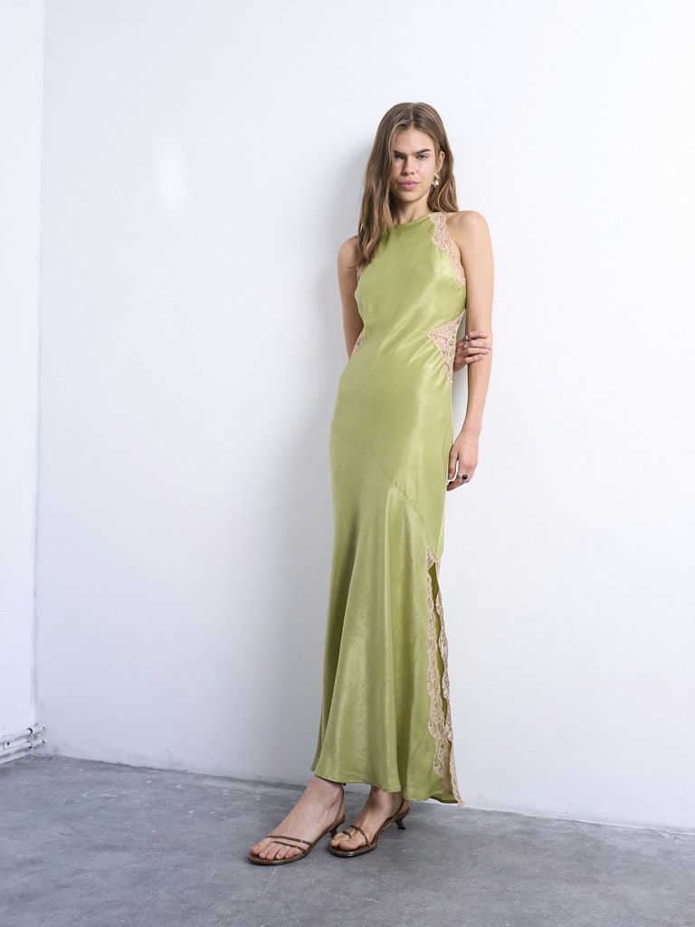 Topshop Jane Sleeveless Long Dress - Bright Green 1 Shaws Department Stores
