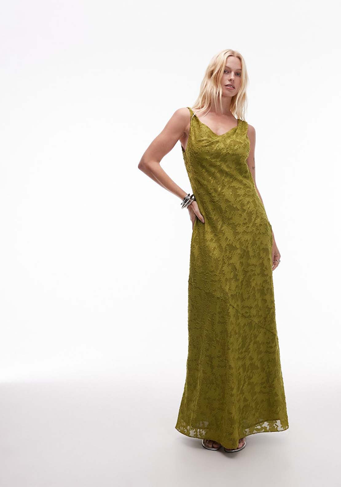 Topshop Lulu Sleeveless Twist Midi Dress - Bright Green 1 Shaws Department Stores
