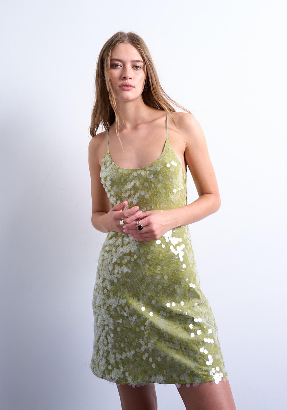 Topshop Lexi Sequin Mini Dress - Bright Green 1 Shaws Department Stores