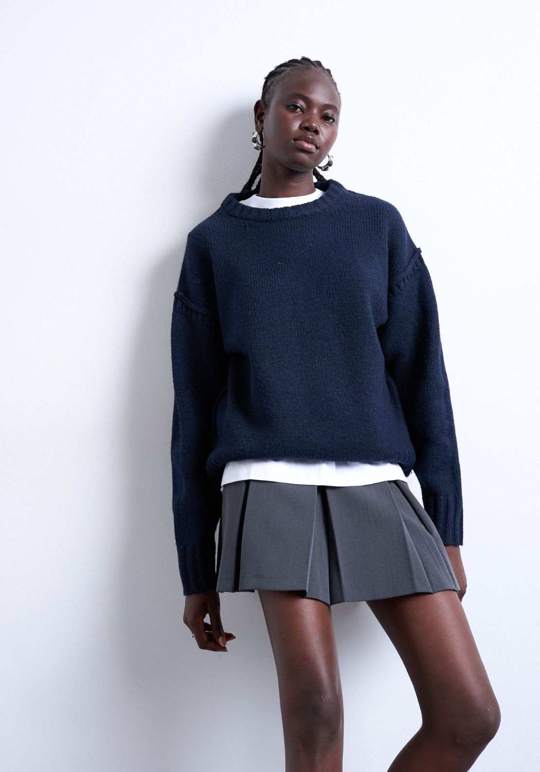 Topshop Sally Long Sleeve Pullover - Navy Blazer 1 Shaws Department Stores