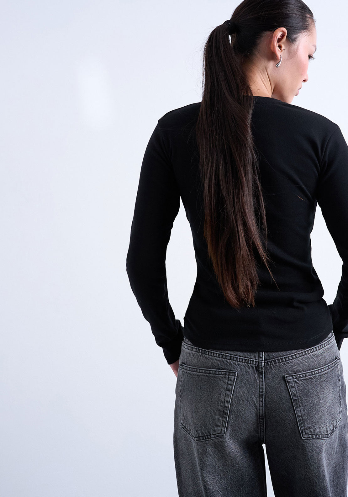 Topshop Everyday Long Sleeve Top - Black 2 Shaws Department Stores