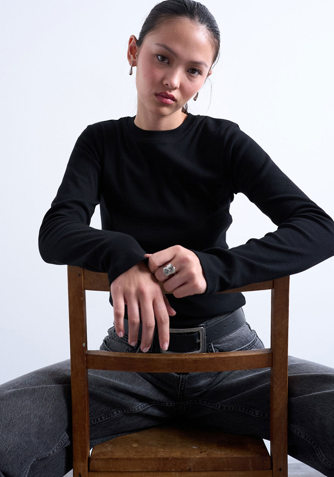 Topshop Everyday Long Sleeve Top - Black 4 Shaws Department Stores