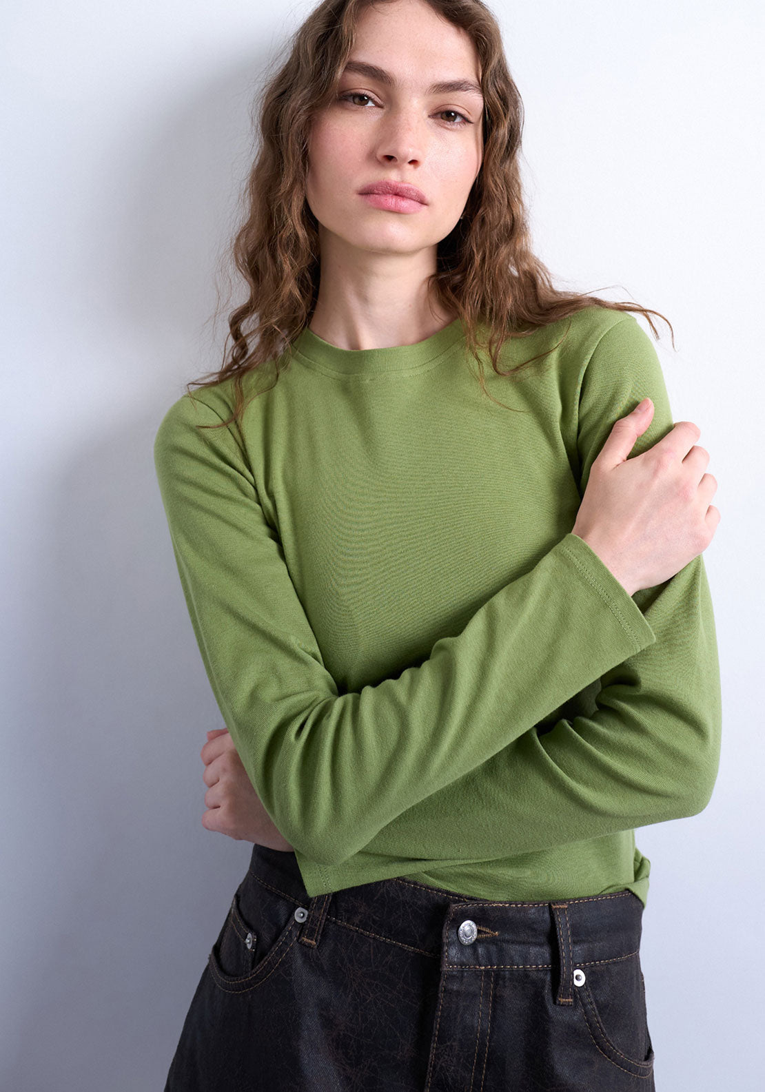 Topshop Everyday Long Sleeve Top - Bright Green 1 Shaws Department Stores