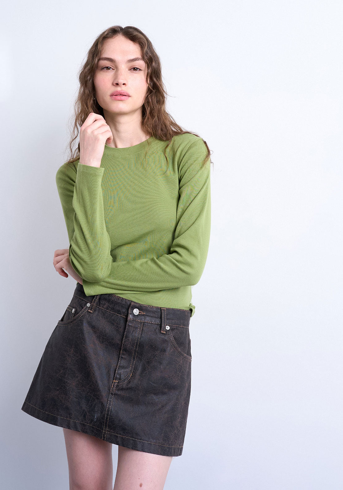 Topshop Everyday Long Sleeve Top - Bright Green 3 Shaws Department Stores