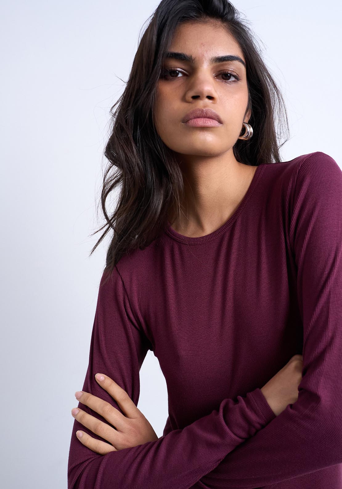 Topshop Premium Long Sleeve Top Jrs - Burgundy 3 Shaws Department Stores