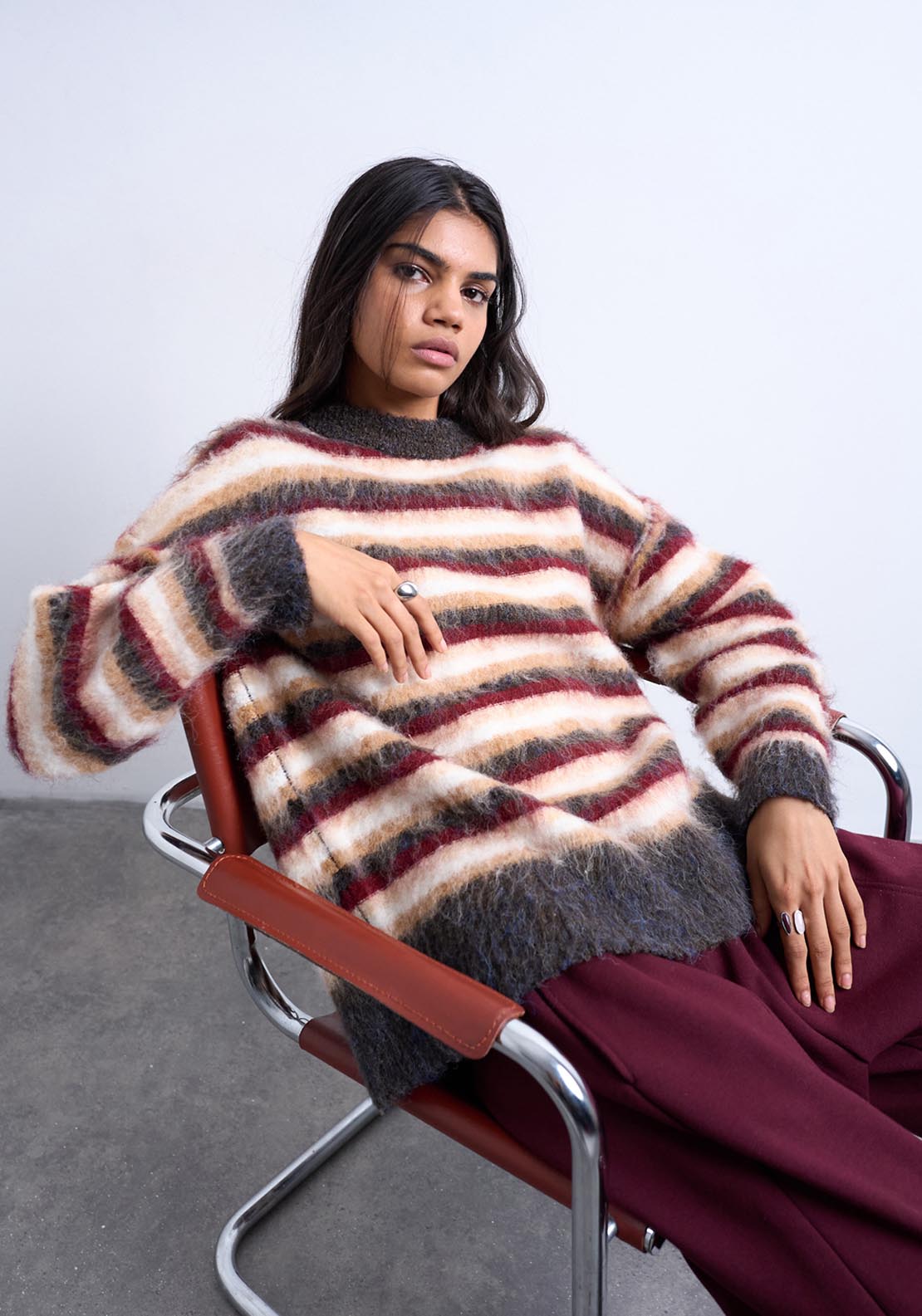 Topshop Anna Long Sleeve Pullover - Burgundy 1 Shaws Department Stores
