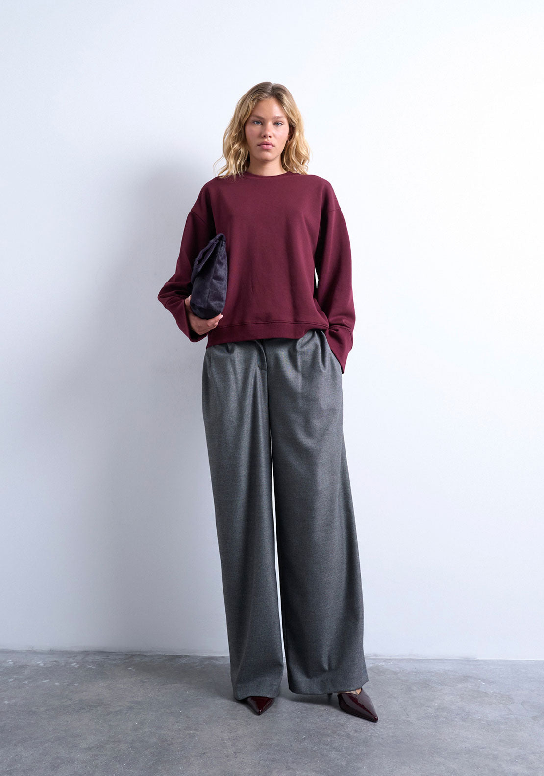 Topshop Cille Wide Sleeve Blouse - Burgundy 1 Shaws Department Stores