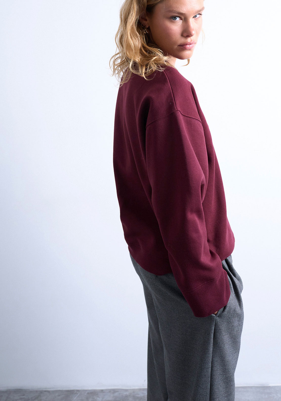Topshop Cille Wide Sleeve Blouse - Burgundy 2 Shaws Department Stores
