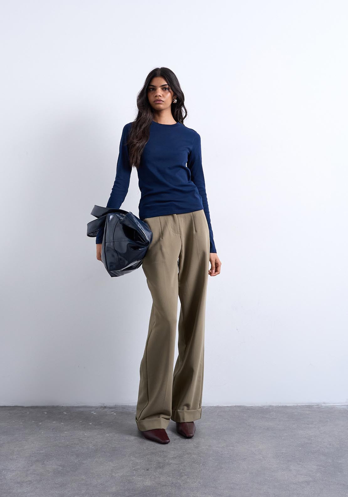 Topshop Everyday Long Sleeve Top - Navy Blazer 4 Shaws Department Stores