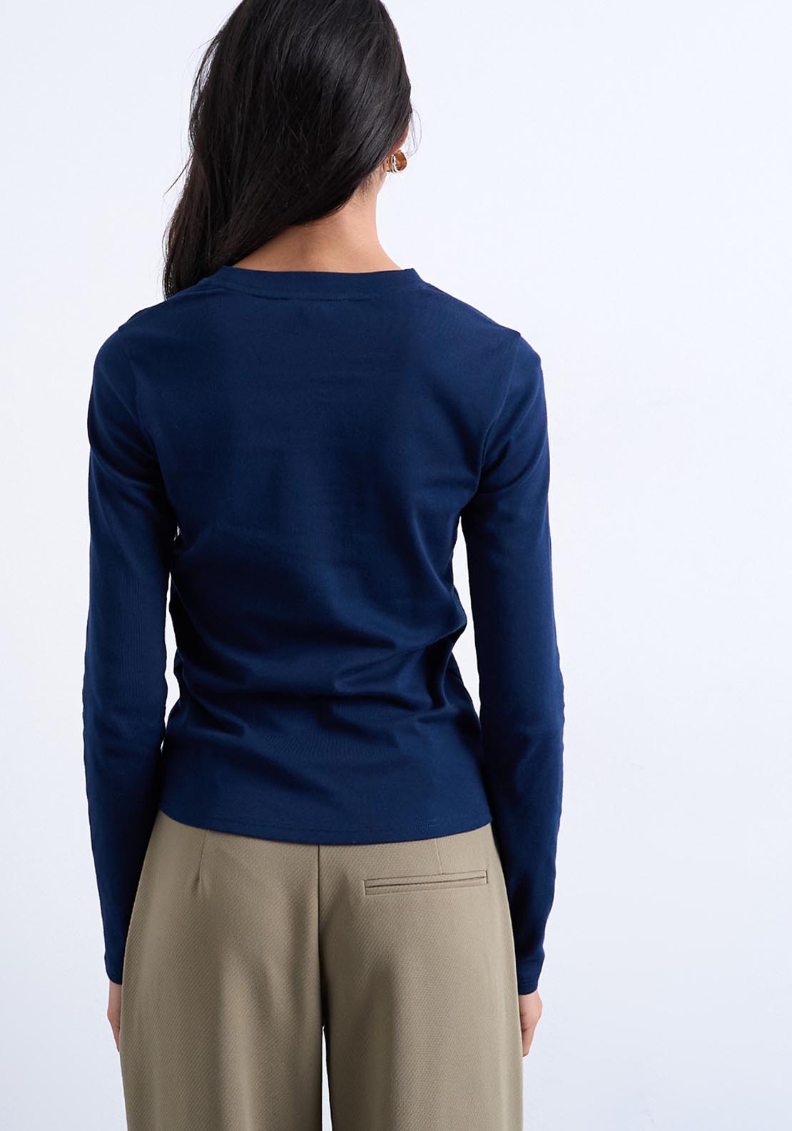 Topshop Everyday Long Sleeve Top - Navy Blazer 2 Shaws Department Stores