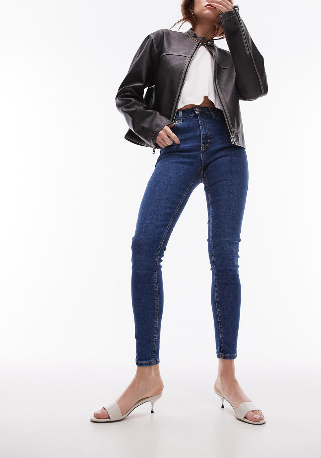 Topshop Jamie High Waist Slim Jeans - Medium Blue Denim 1 Shaws Department Stores