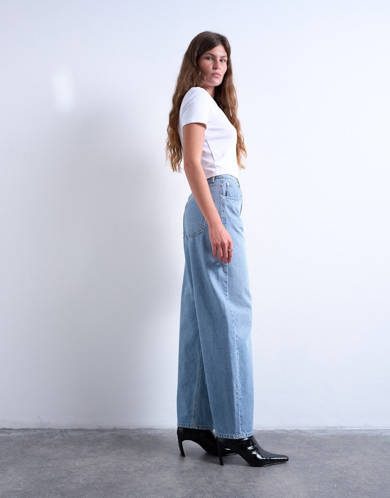 Topshop Bente Mid Rise Jean - Light Blue Denim 4 Shaws Department Stores