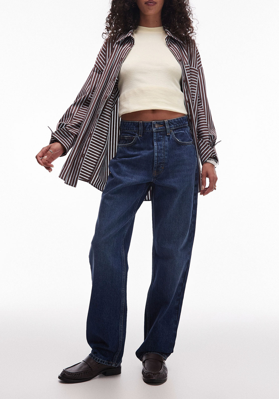 Topshop Yvonne High Waist Straight Jeans - Medium Blue Denim 1 Shaws Department Stores