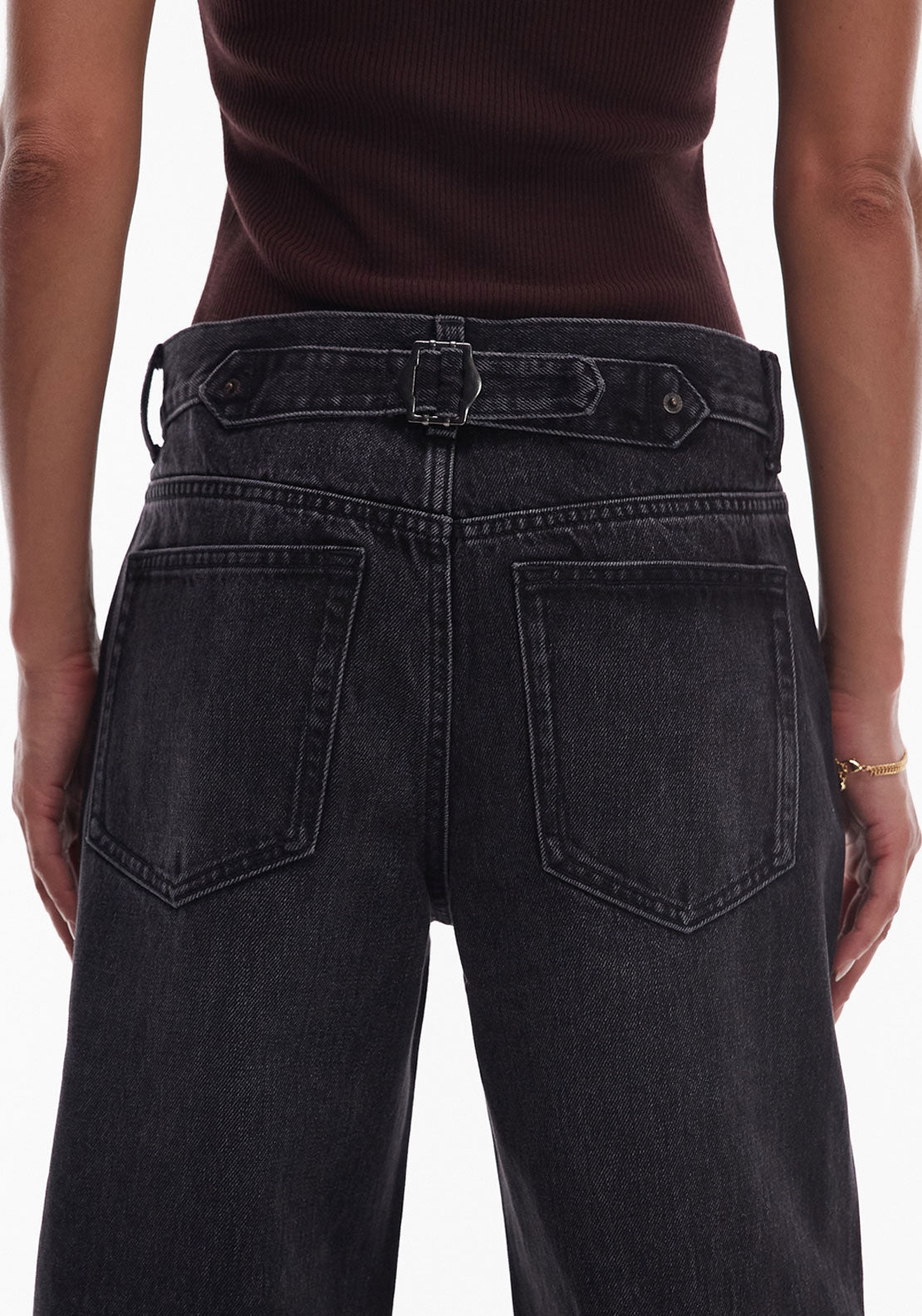 Topshop Cinch Low Rise Wide Jeans - Black Denim 5 Shaws Department Stores