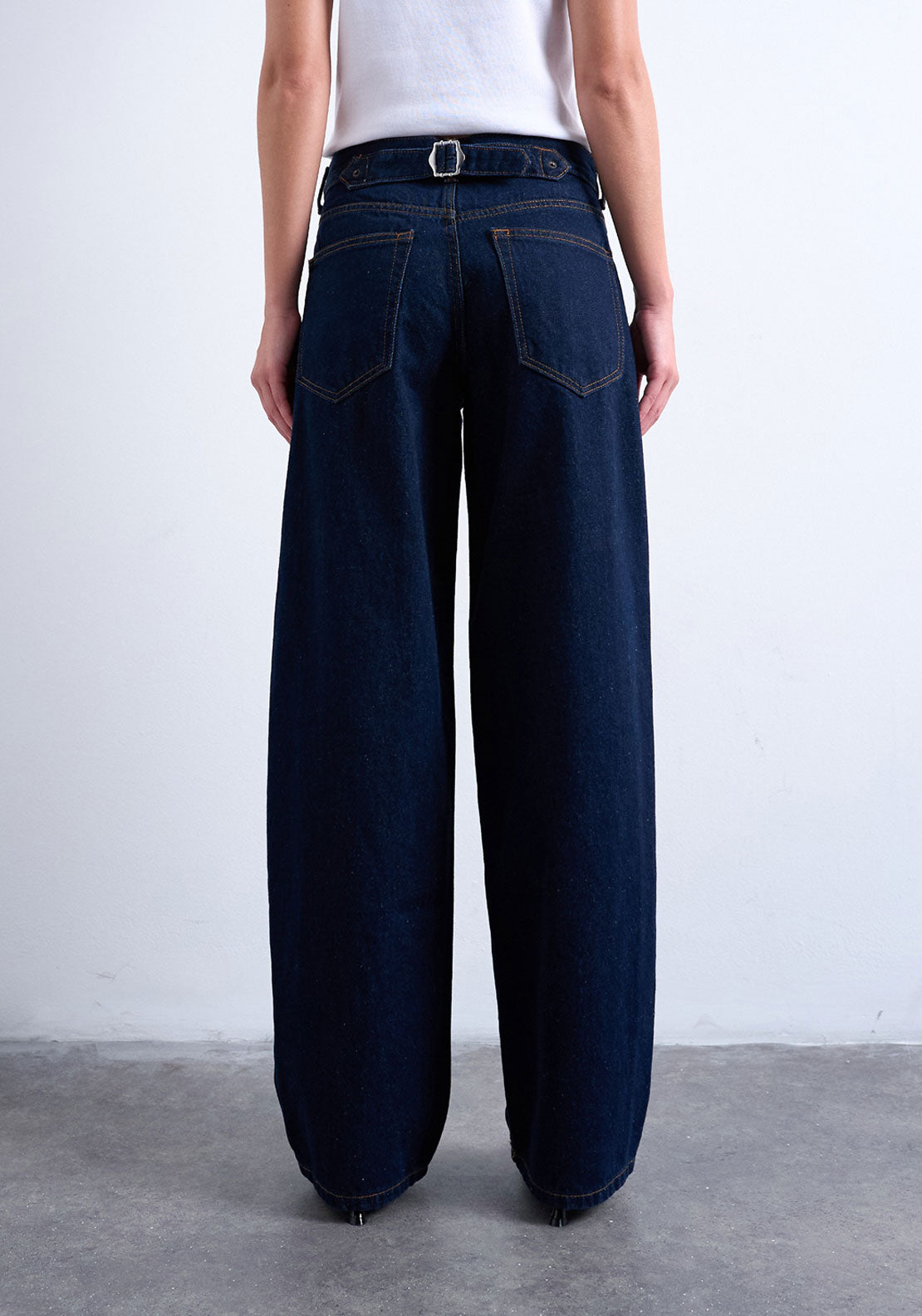 Topshop Cinch Low Waist Wide Jeans - Dark Blue Denim 2 Shaws Department Stores