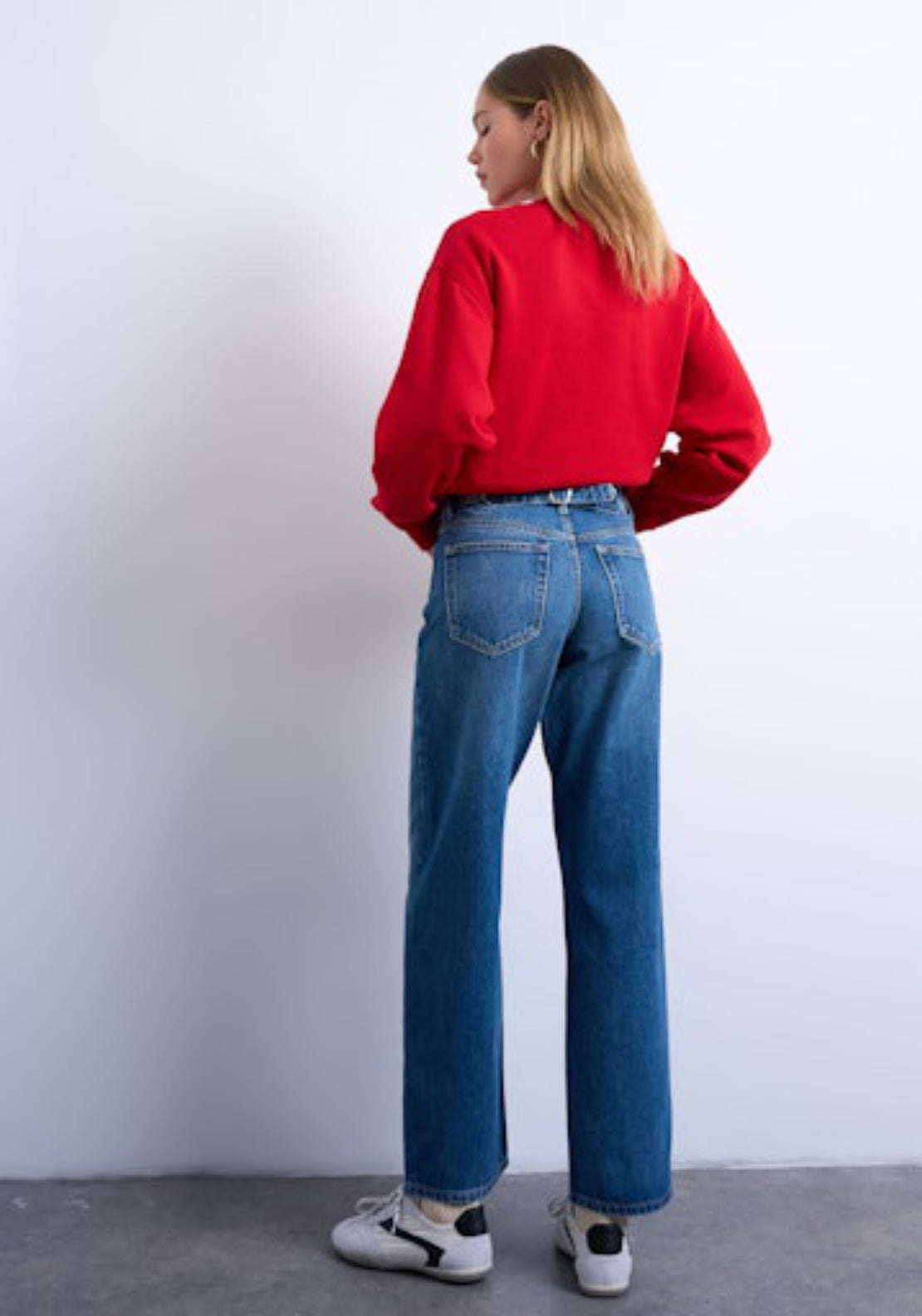 Topshop Cinch Low Rise Wide Jeans - Medium Blue Denim 2 Shaws Department Stores
