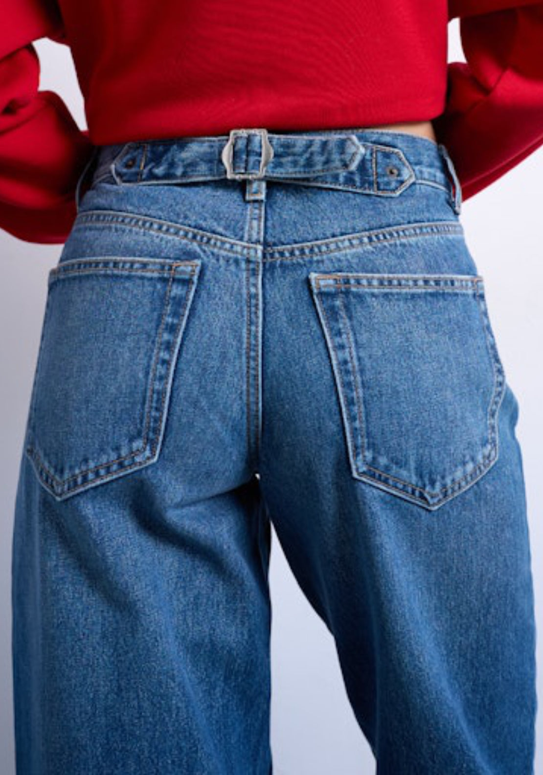 Topshop Cinch Low Rise Wide Jeans - Medium Blue Denim 4 Shaws Department Stores