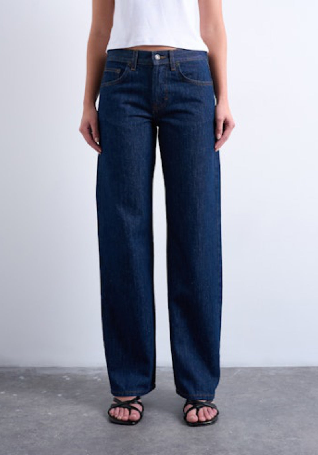 Topshop Ember Low Rise Wide Jeans - Dark Blue Denim 1 Shaws Department Stores