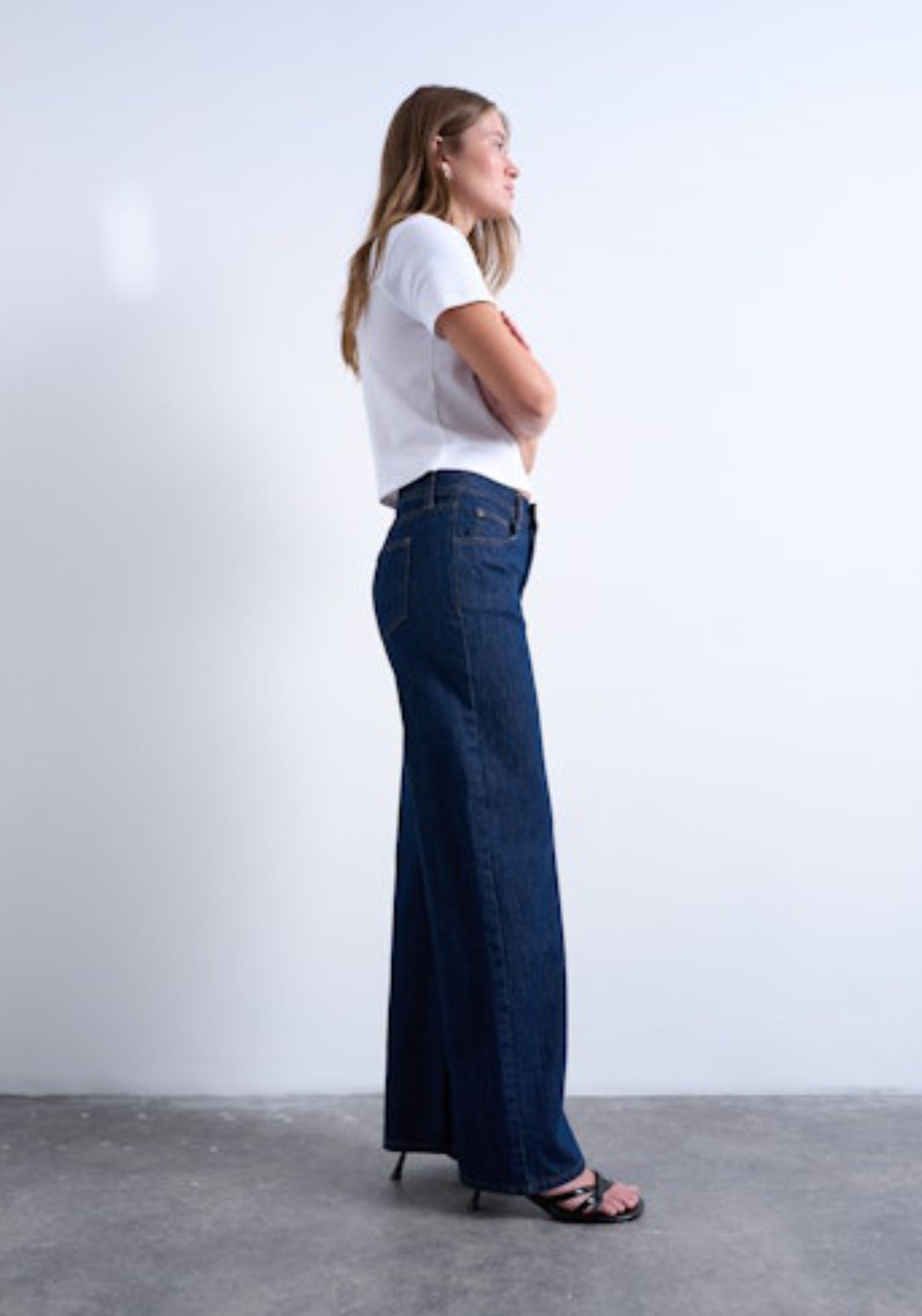 Topshop Ember Low Rise Wide Jeans - Dark Blue Denim 3 Shaws Department Stores