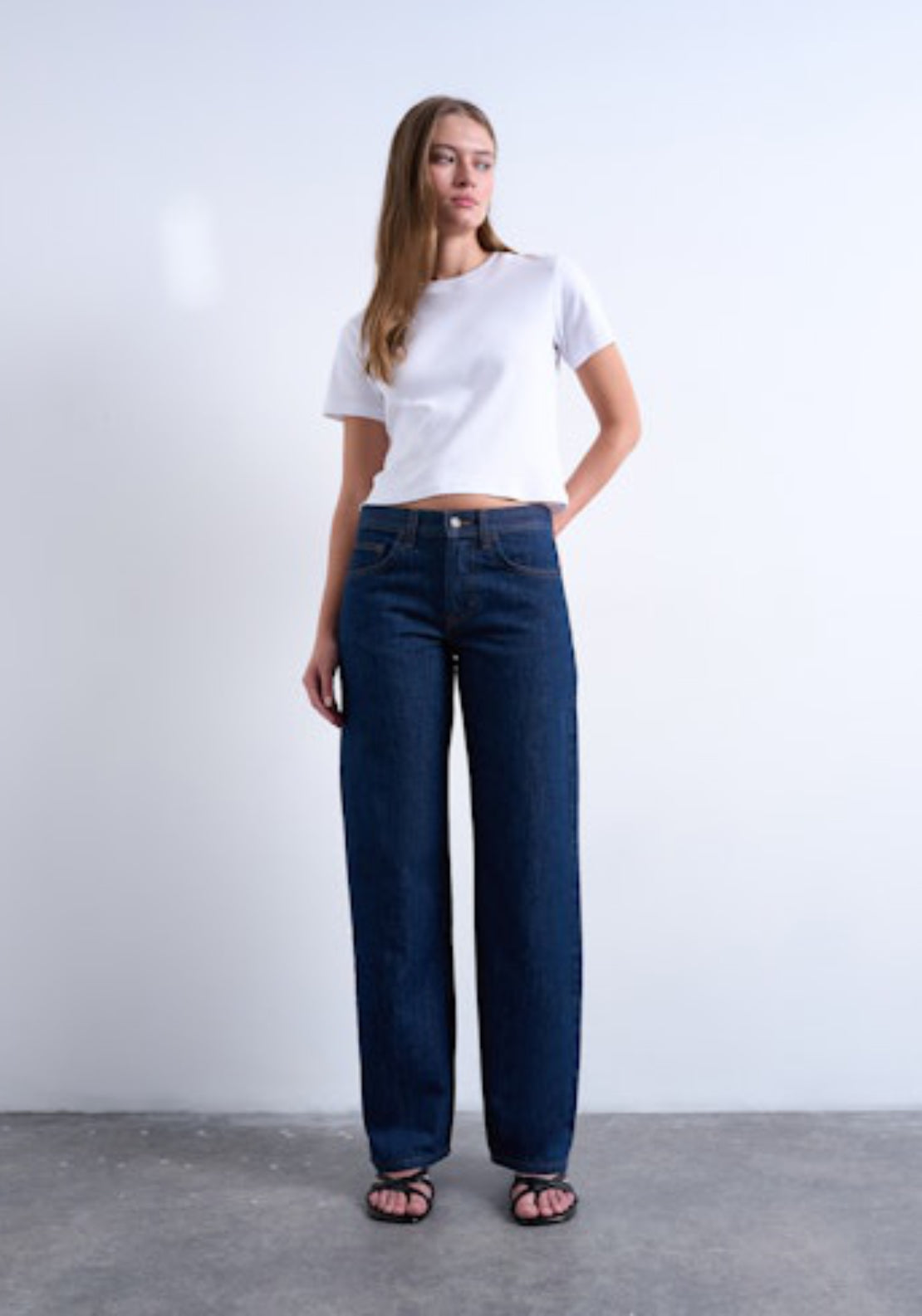Topshop Ember Low Rise Wide Jeans - Dark Blue Denim 4 Shaws Department Stores