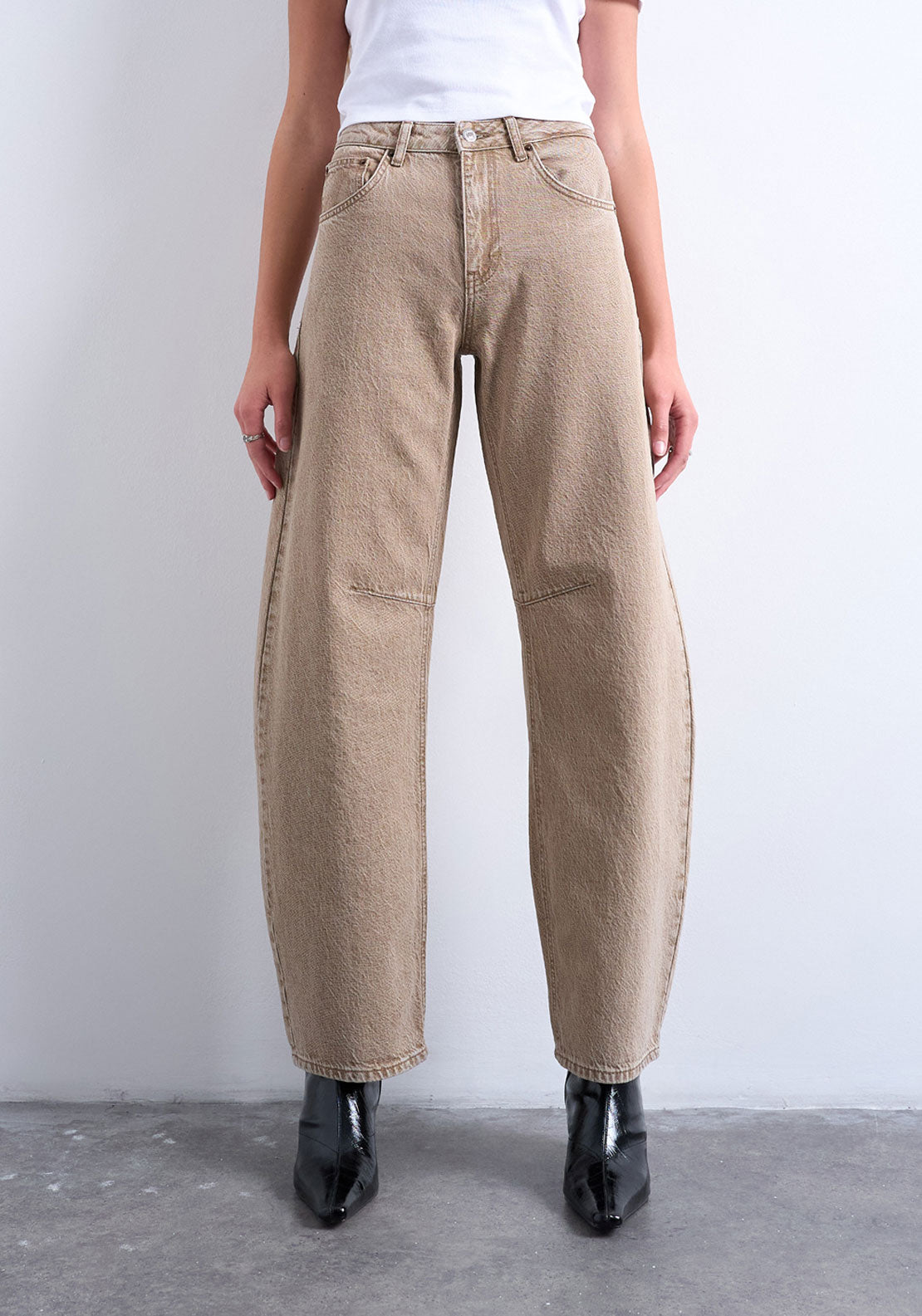 Topshop Brianna Barrel Jeans - Beige Denim 1 Shaws Department Stores