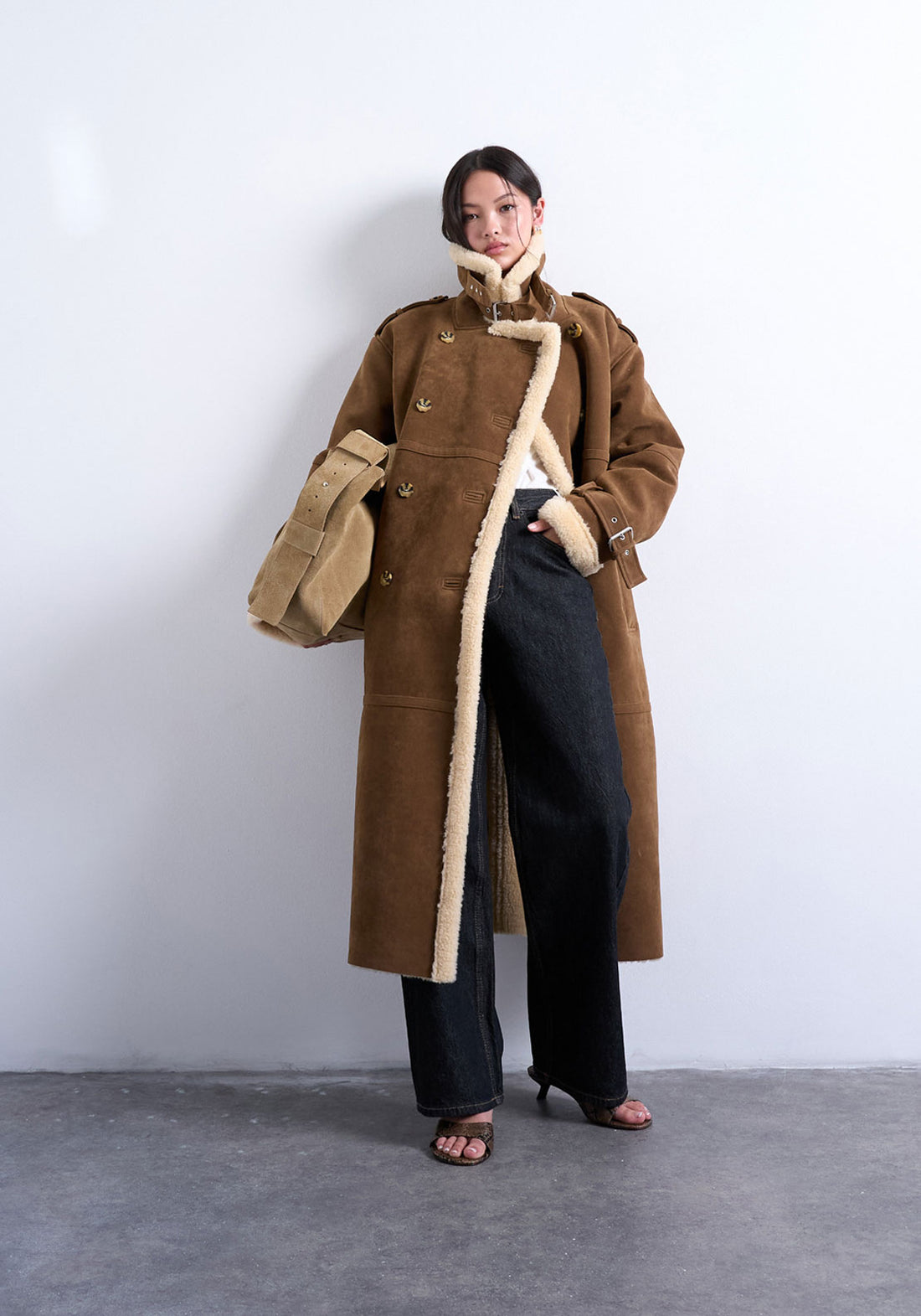 Topshop Melanie Shealing Jacket - Chocolate Brown 1 Shaws Department Stores