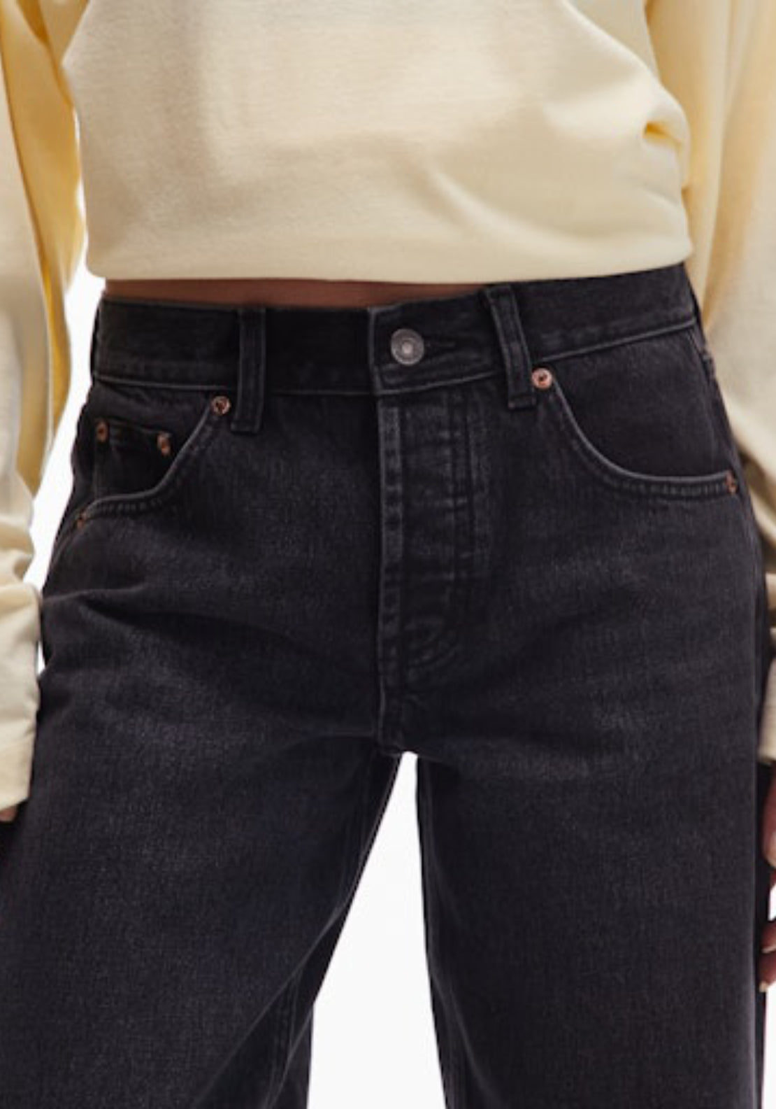 Topshop Ember Low Rise Wide Jeans - Black Denim 4 Shaws Department Stores
